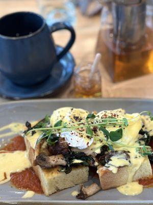 Eggs Benedict; I added mushroom and sautéed kale