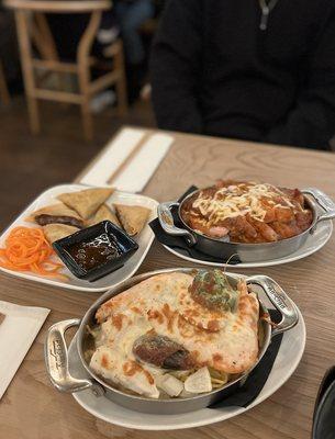 Curry puffs, Seafood Linguini with Cream Sauce, 
 Pork Chop with Rice and Tomato Sauce