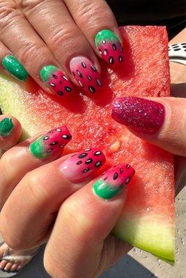 Summer, watermelon nails