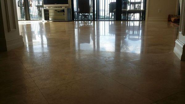 Travertine and Marble floor polishing - Can you tell where our work stops??