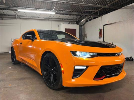 2016 Camaro SS done in 3M Bright Orange with 3M Gloss Black Accents.