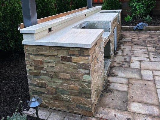 Outdoor BBQ Counter Top Wrapped in Tile