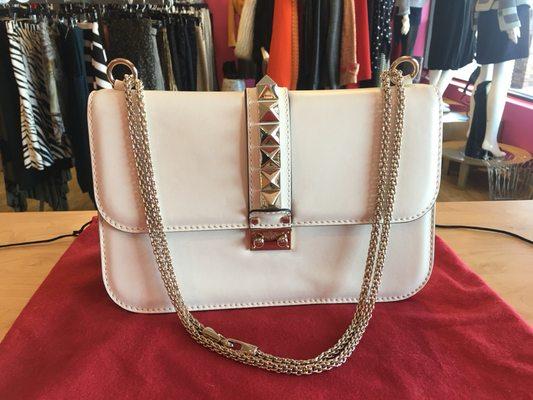 Valentino Lock Rockstud cream leather. Excellent pre owned condition. $999. Retail $2400.