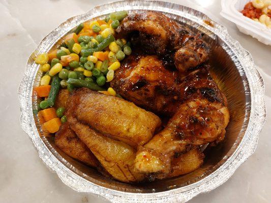 Jerk Chicken Quarter with Mixed Vegetables and Plantains