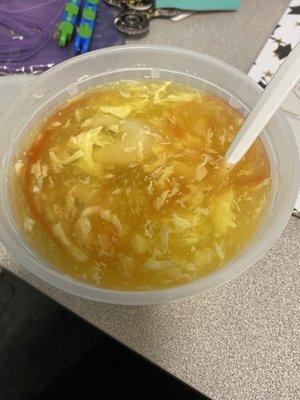 Egg drop Wonton Egg Drop Soup with added hot sauce