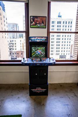 NFL blitz before or after your round with a view in the background