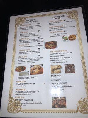 Menu picture, sorry for the glare and clarity