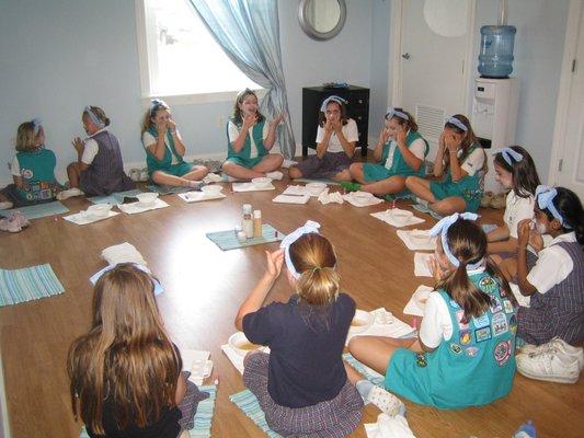 Girl Scouts earning their badge at the Skin Care Class