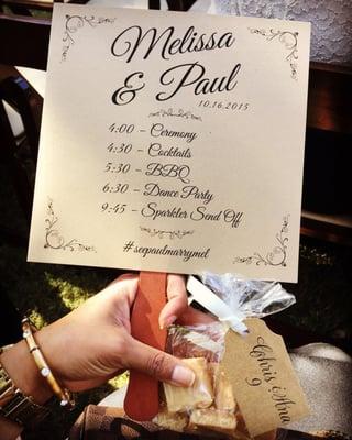 Our wedding program/fans.  (Venue site map was printed on the back.)