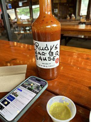 The Rudy's BBQ sauce and hot sauce