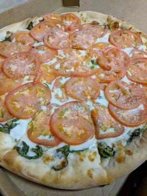 White pizza. Ask for extra toppings if you want it full!