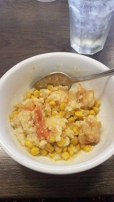 Shrimp and grits were disappointing. Two bites had tails;mostly just corn for some reason. Also wasn't seasoned.