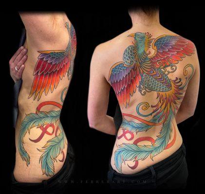 Phoenix full back tattoo.