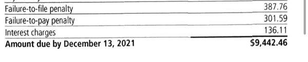 IRS bill with late filing penalty