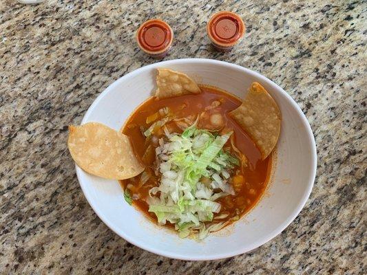 Pozole, always hits the spot, especially on record hot days!!