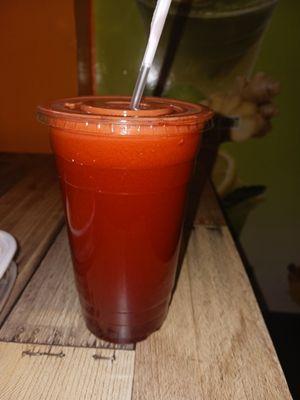 Apple, ginger, carrot, and beets juice.