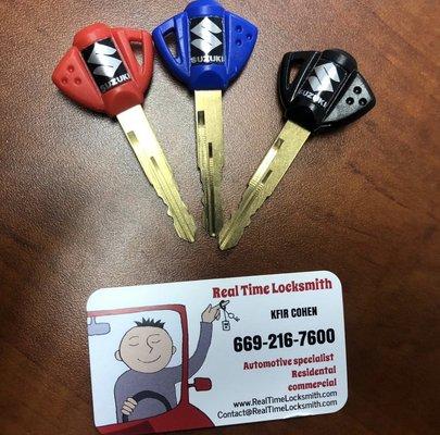 Suzuki Motorcycle key cutting at our store in Campbell