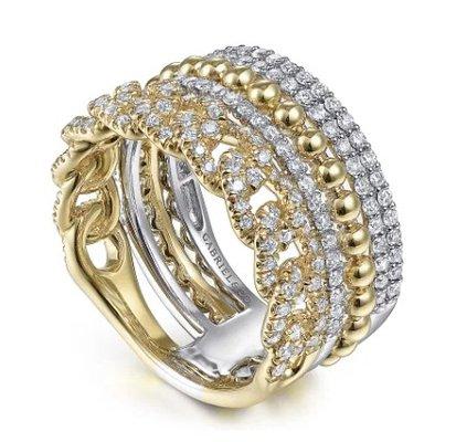 The look of a stackable all in one ring. Available in 14kt yellow or white gold by Gabriel & Co.