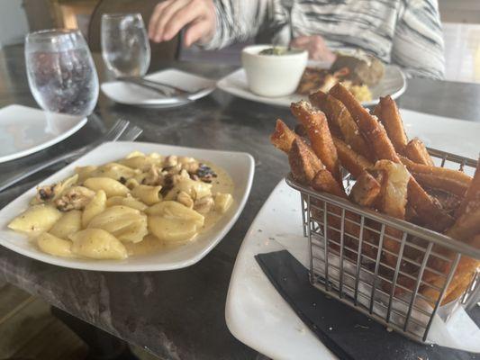 Mac and cheese and Parmesan fries