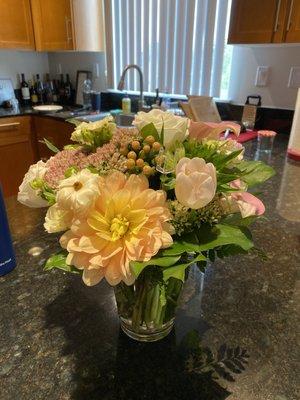 Delicate and feminine flower arrangement.