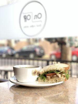 Half sandwich special - Pesto Chicken Salad with Soup