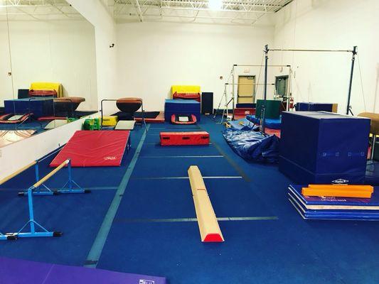 3000 square feet of back gym! With a bouncy house, dance studio, and full vault runway!