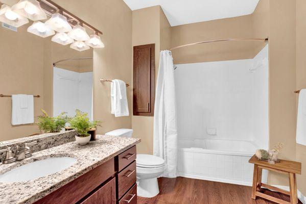 Bathroom with walk-in bath and shower at Villas at Preston Creek