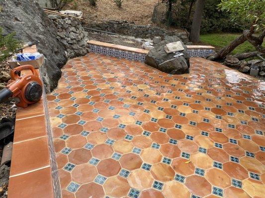 Side yard with octagon and decor tiles