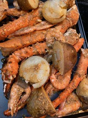 Homemade seafood boil with the king crab legs