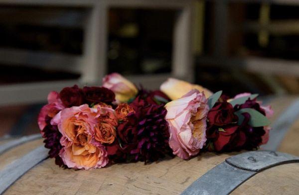 Flower crown in burgundy and citrus colors