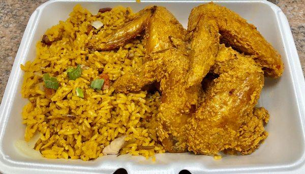 Fried Chicken Wings with Pork Fried Rice