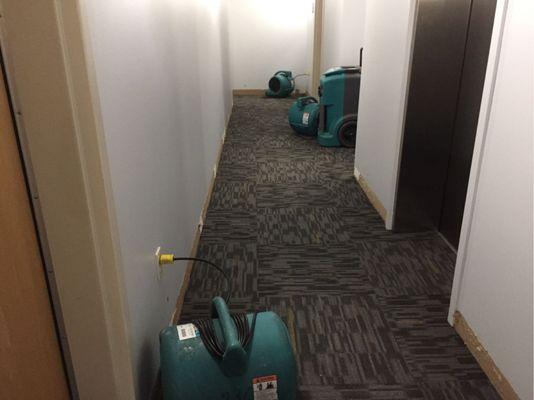 Blowers on the 3rd floor after a big leak.