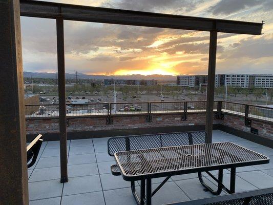 Sunset over South Broadway upstairs patio