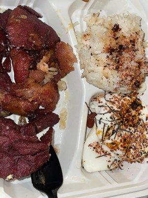 CombSilog (tapa and tocino) with garlic rice and poached eggs