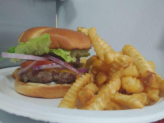 Burger and fries $7.75