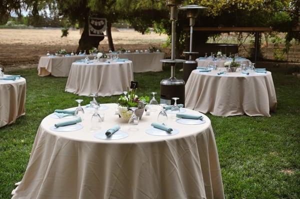 30" tables with khaki linens