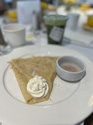 Lemon zest crepe and green machine pressed juice