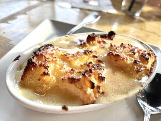 Brioche bread pudding with apricots and a rum sauce