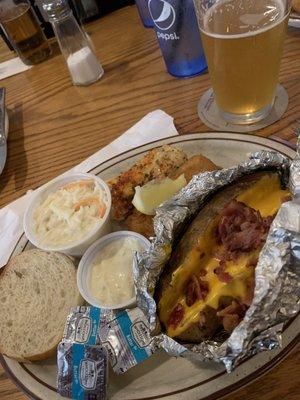 Fish fry with a loaded potato