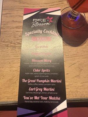 Drinks menu