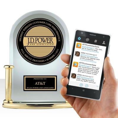 J.D. Power recognized AT&T for having the "Highest Ranked Customer Service Performance among Full Service Wireless Providers."