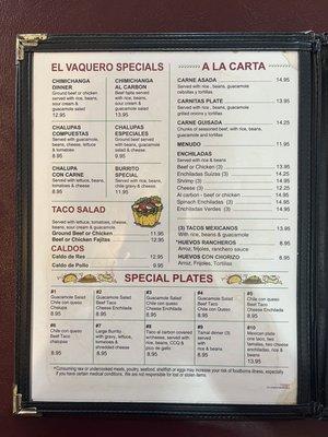 Updated menu