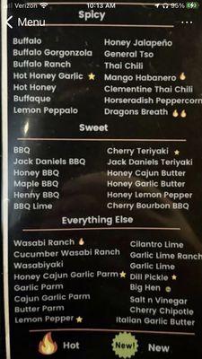 Chicken Wings Menu