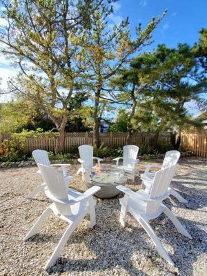 Marine Grade Polymer Adirondack Chairs with our Cove Bowl gas fire pit delivered to Beach Haven, NJ.