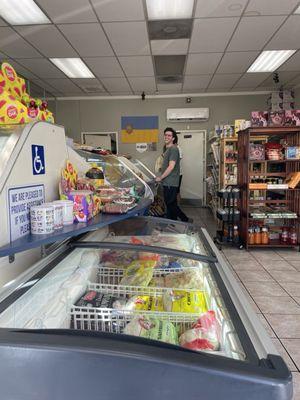 Cash register and also freezer with take aways