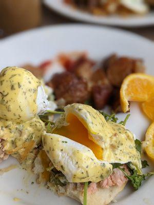 Salmon kale eggs benedict