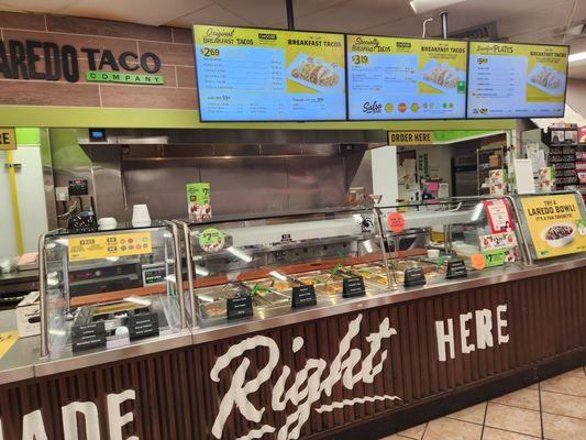 Laredo Taco counter inside Speedway at breakfast.