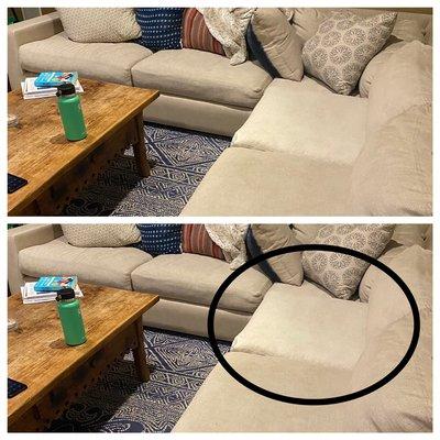 A client had us clean one of her question covers as a test, you can see how dirty it was when compared to the rest of the couch