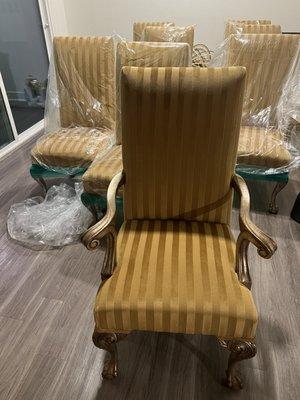 Dining chairs that were reupholstered