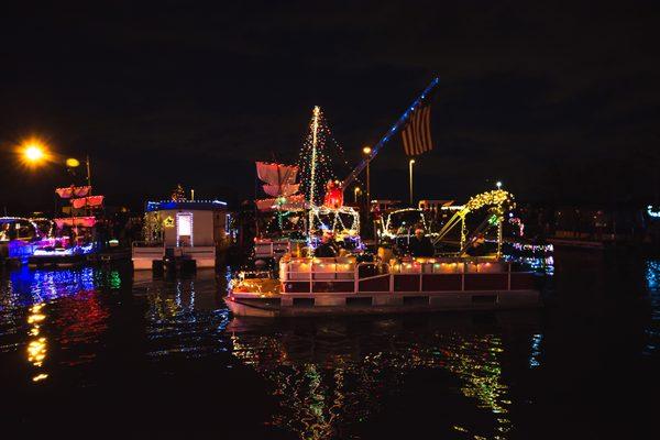 Boaters gather for the annual Lake Wylie Holiday boat parade held in December each year.